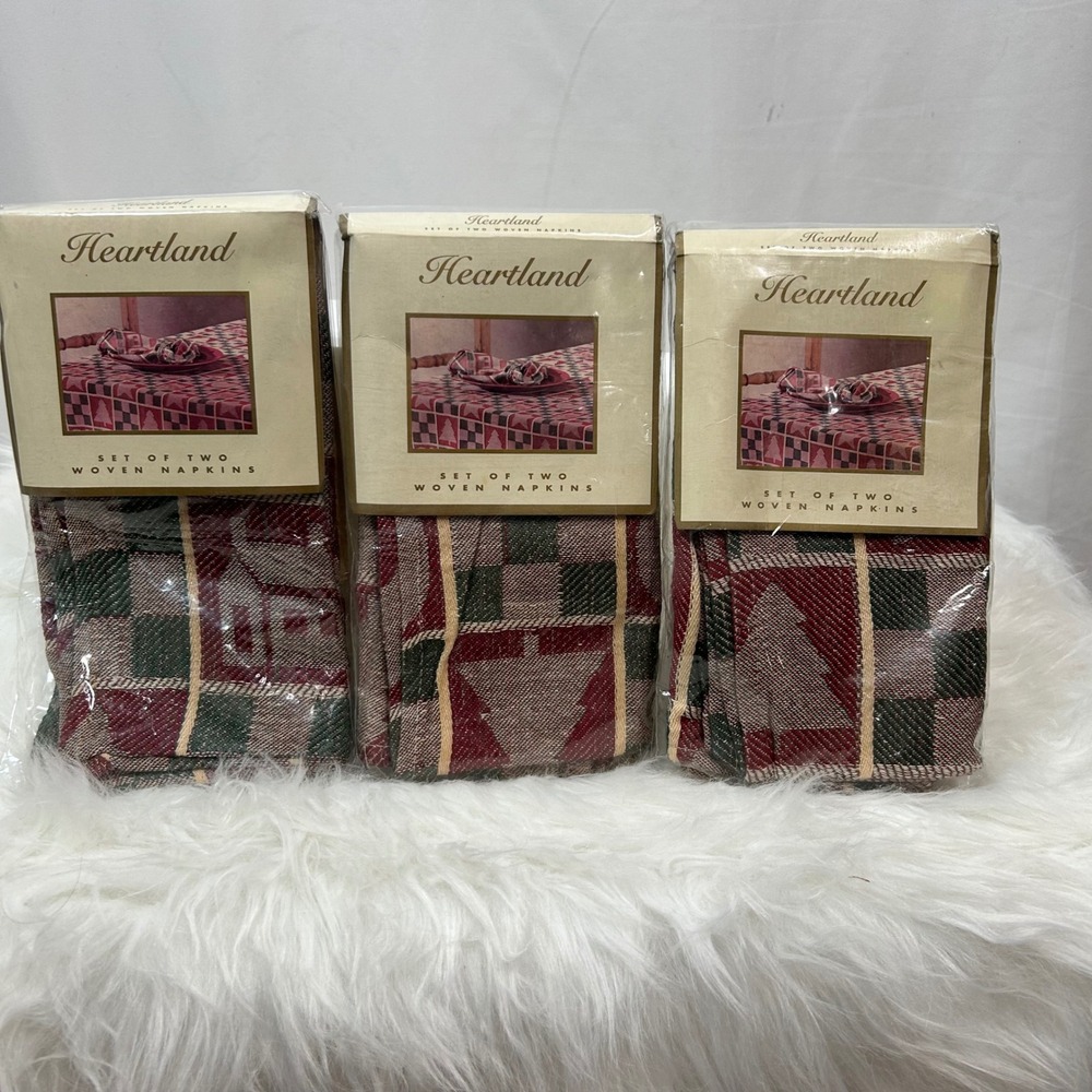 Heartland Set of 6 Cotton Woven Napkins Plaid Farmhouse Style